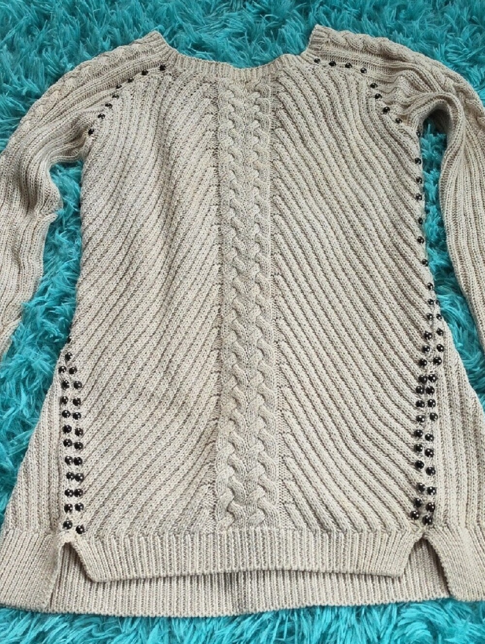 Women’s PHILOSOPHY sweater Cream Ivory Cable-Knit Tunic XSmall  Pullover Rivets